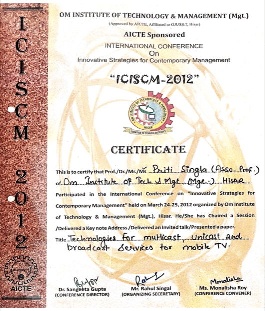 International Conference Certificate