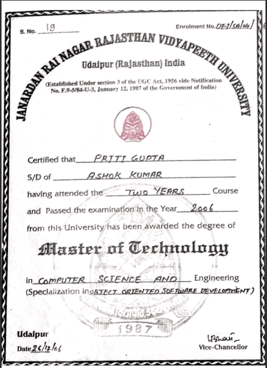 M.Tech Degree Certificate