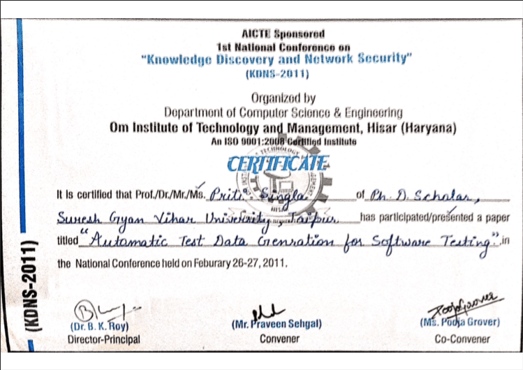 National Conference Certificate